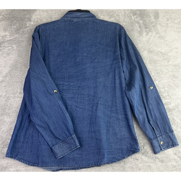 Keren Hart Womans L Chambray Button Up Blouse Shirt Pintuck Western Cowgirl VTG - Picture 4 of 10